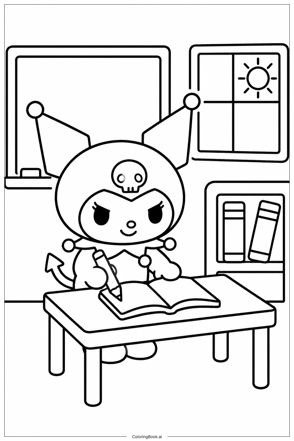 Página para colorir de Kuromi na Escola