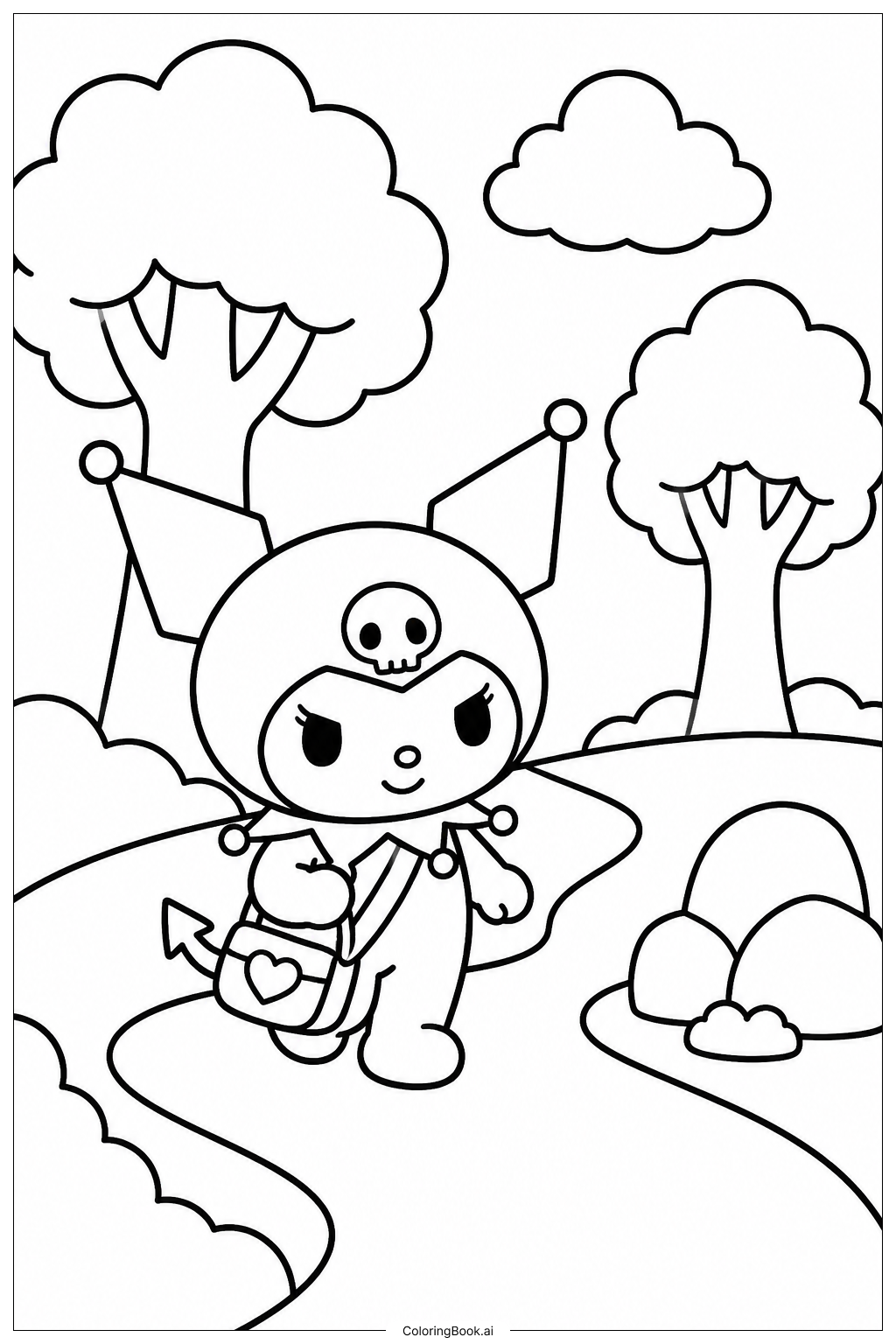 Página para colorir de Kuromi na Floresta