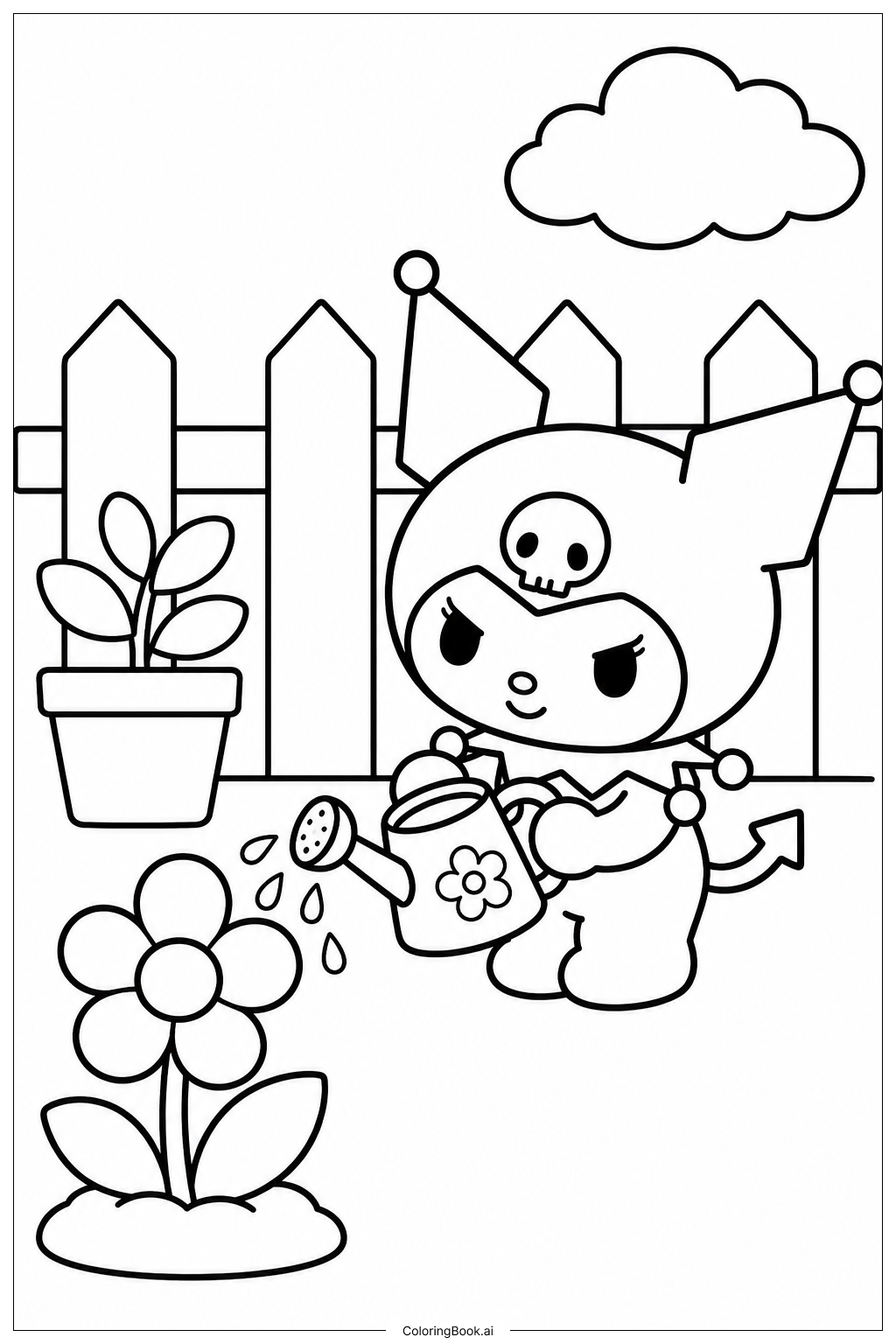 Página para colorir de Kuromi no Jardim
