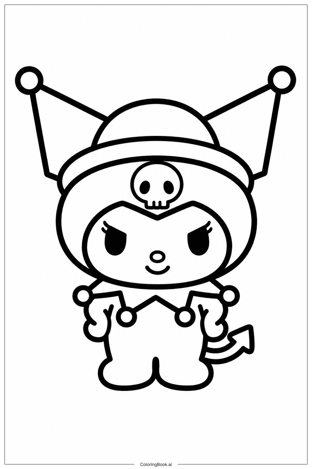 Página para colorir de Kuromi de Chapéu