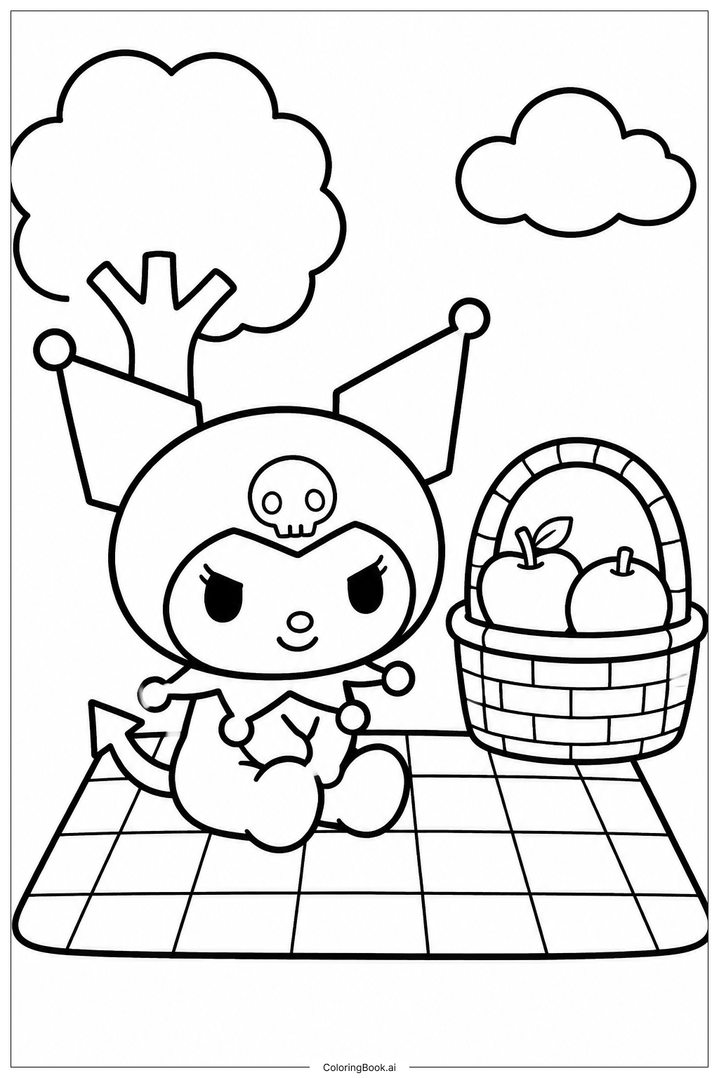 Página para colorir de Kuromi em Piquenique