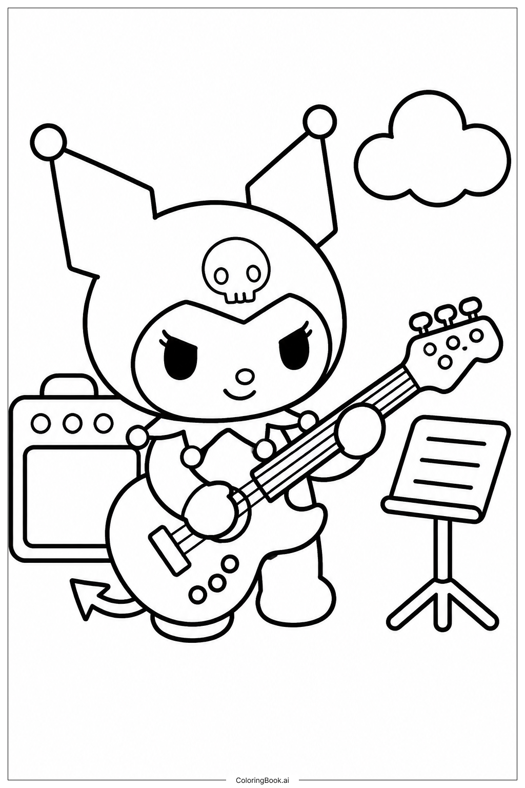 Página para colorir de Kuromi Tocando Guitarra