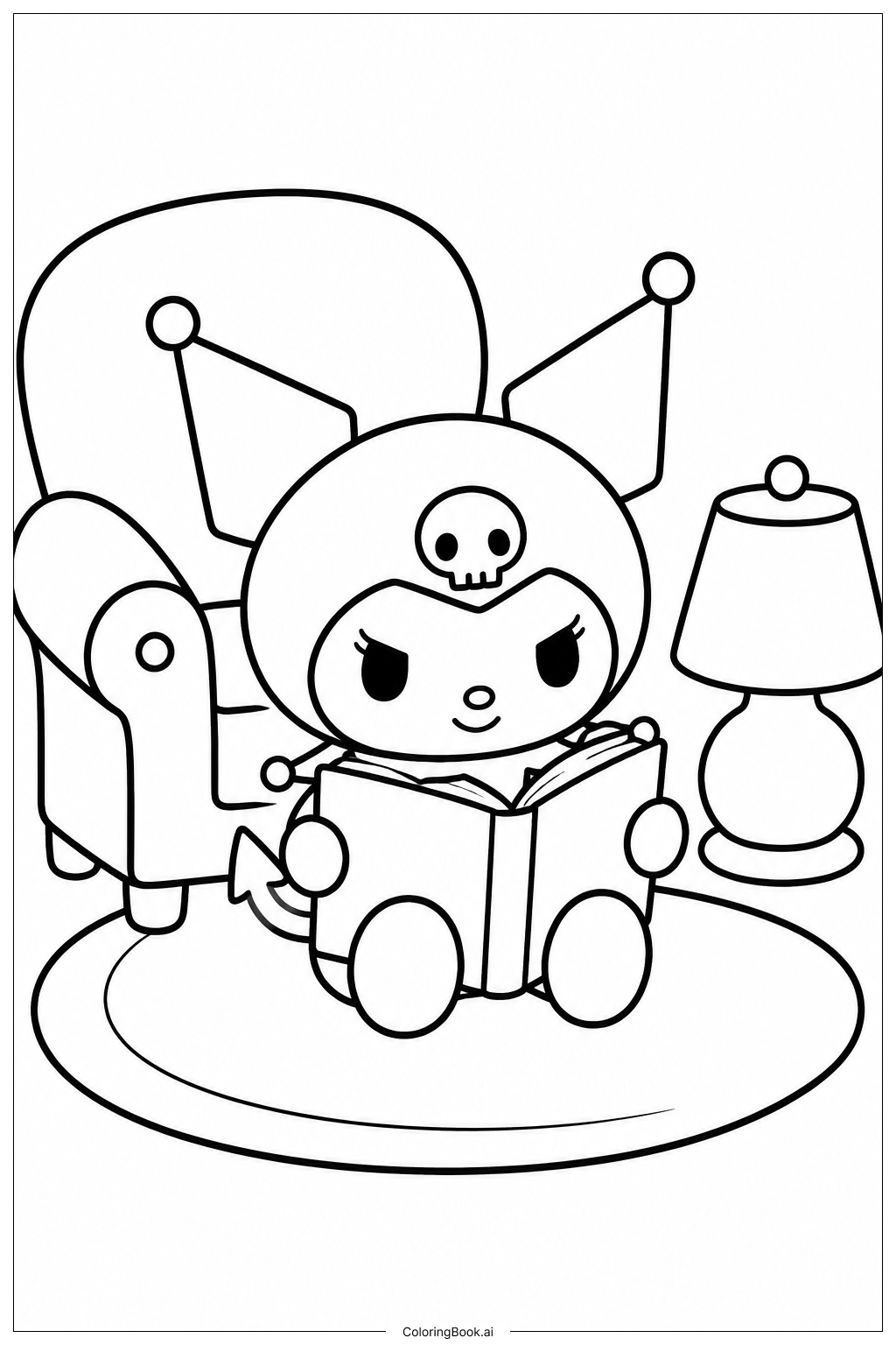 Página para colorir de Kuromi Lendo um Livro