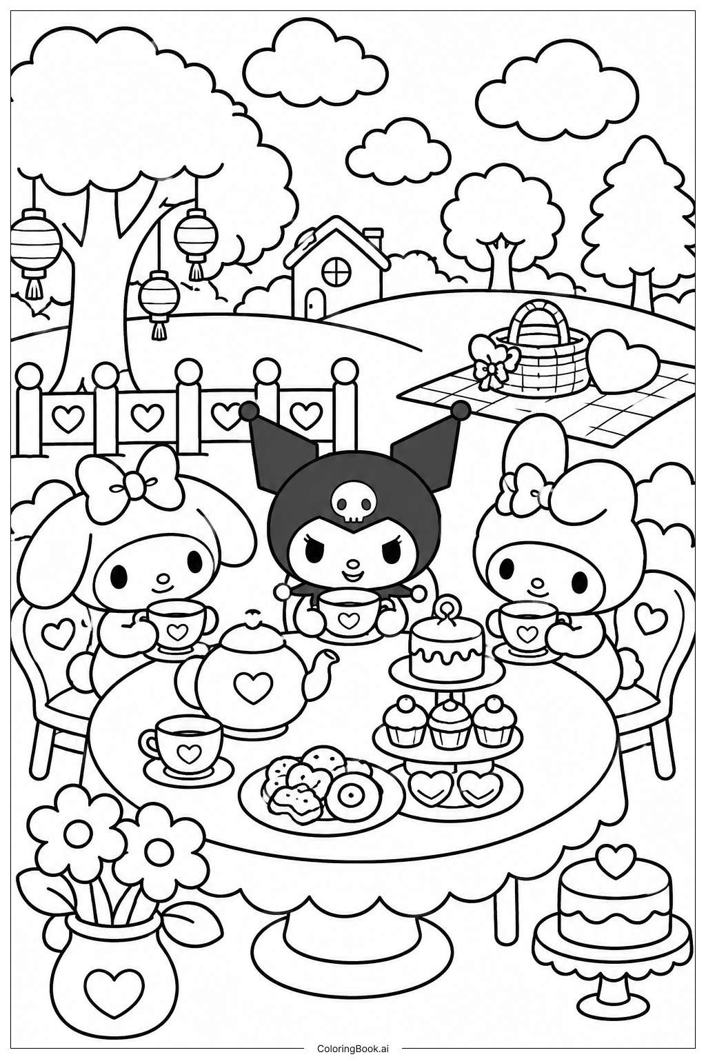 Página para colorir de Aventura da Festa do Chá da Kuromi