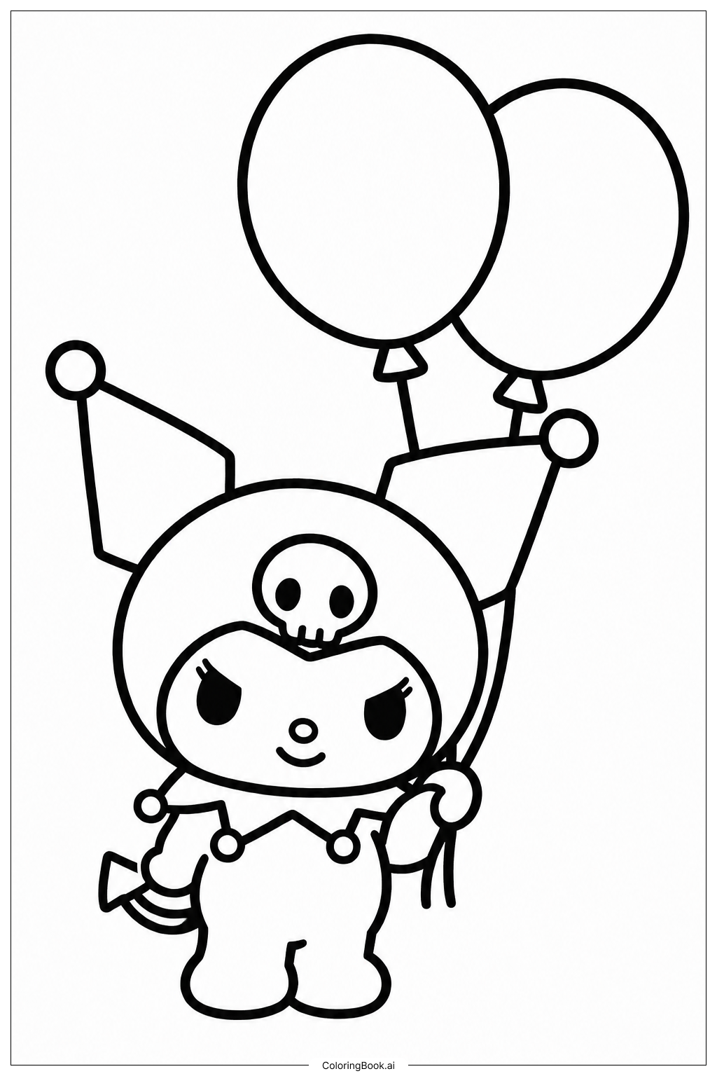 Página para colorir de Kuromi com Buquê de Balões