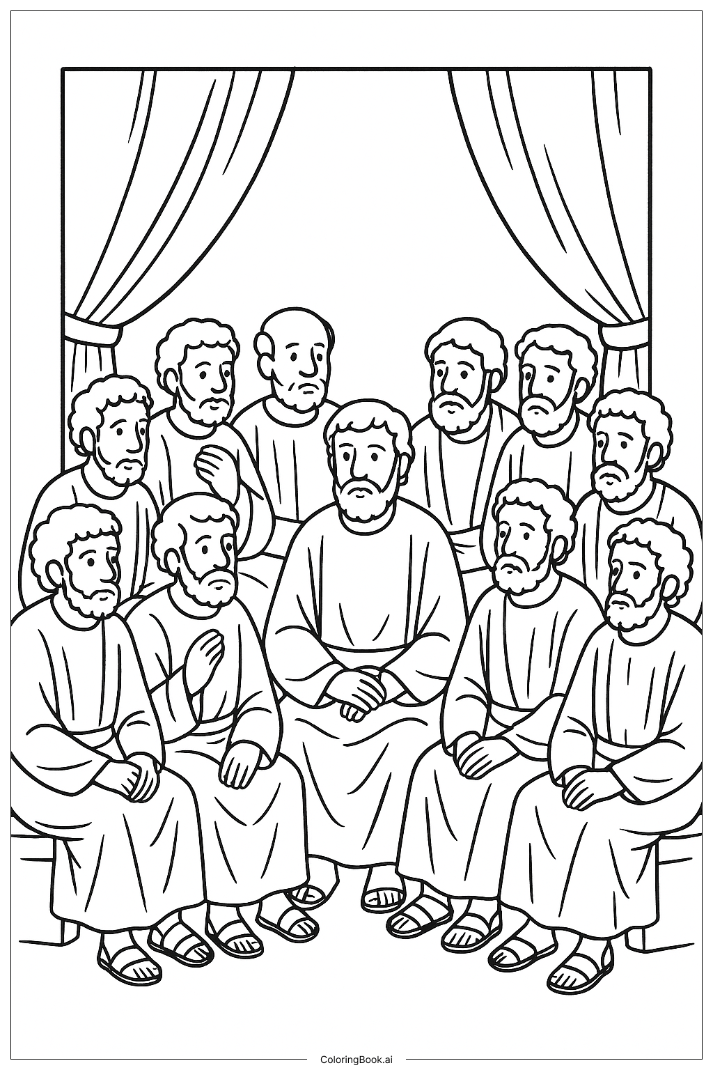  最后的晚餐使徒群像填色页 