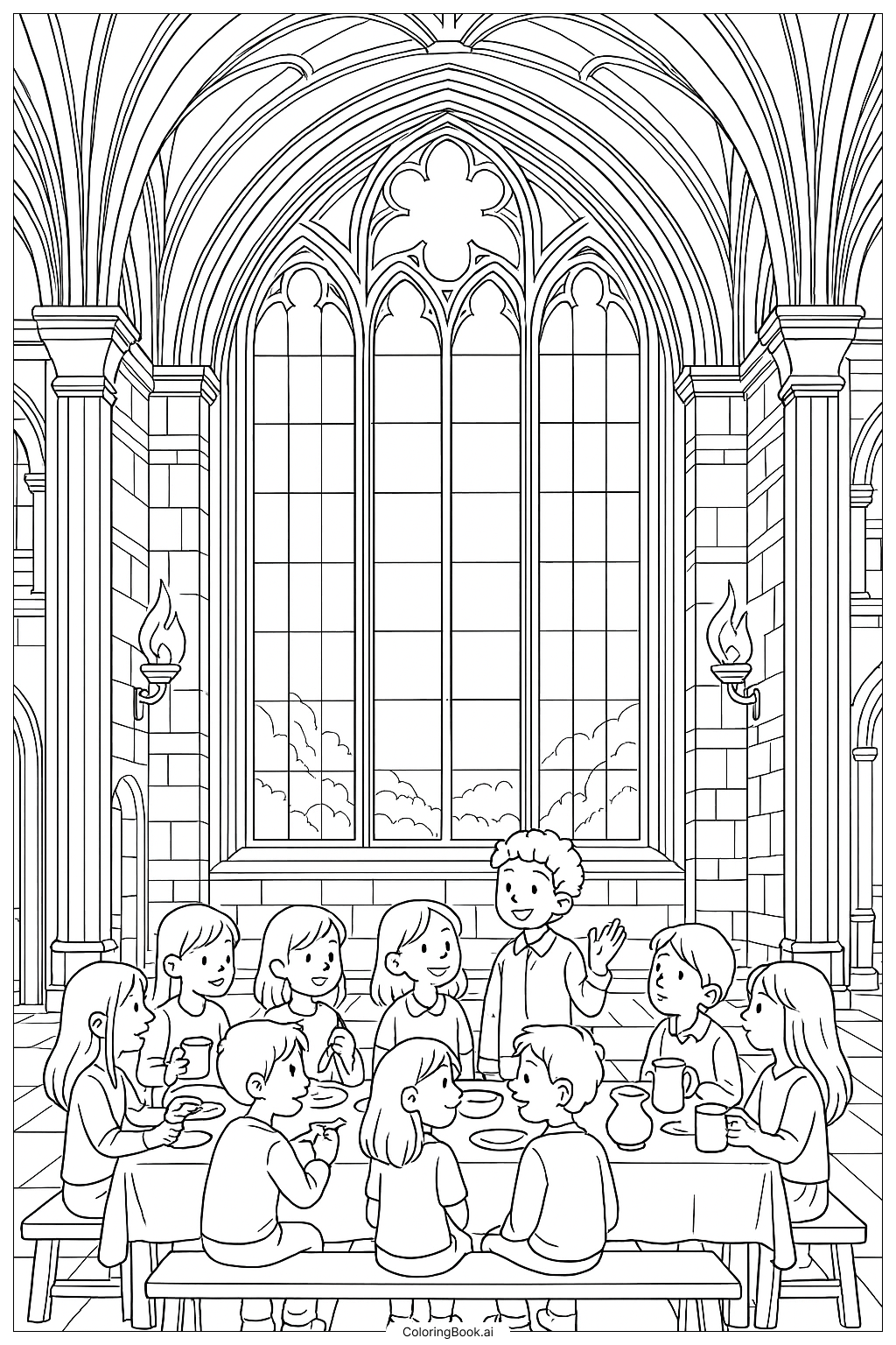  Página para colorir de Janela Ornada da Última Ceia 
