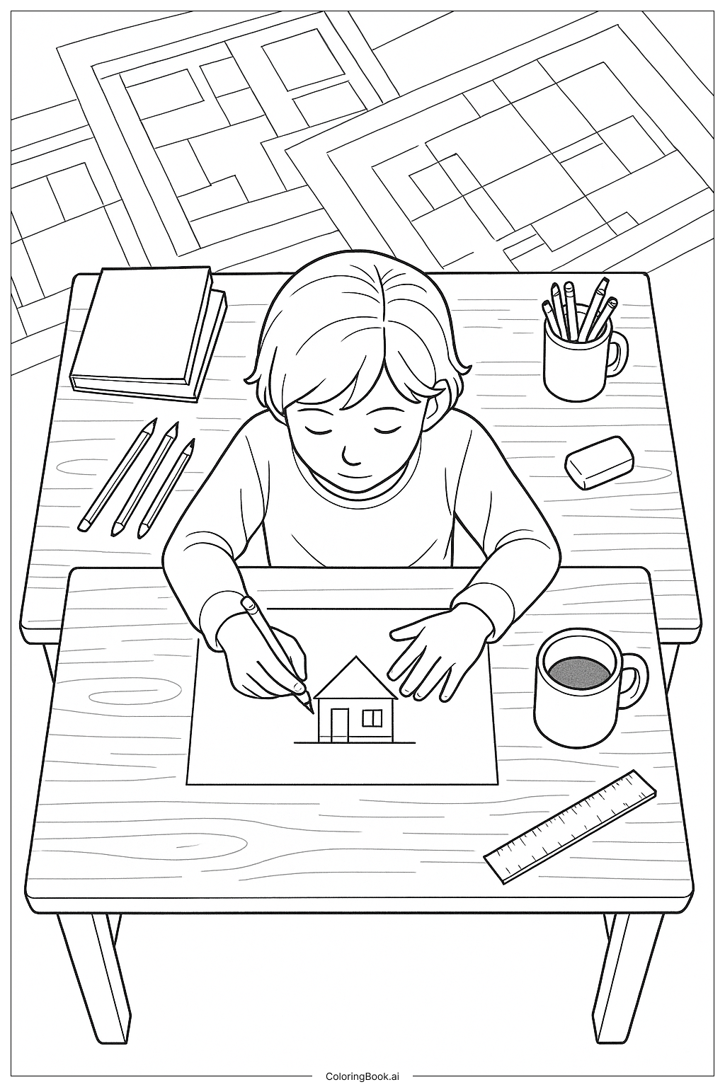  Página para colorir de Perspectiva Superior da Última Ceia 