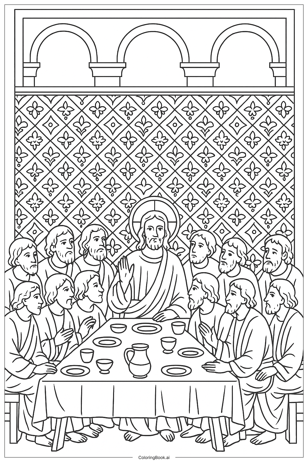  Página para colorir de Fundo Padronizado da Última Ceia 