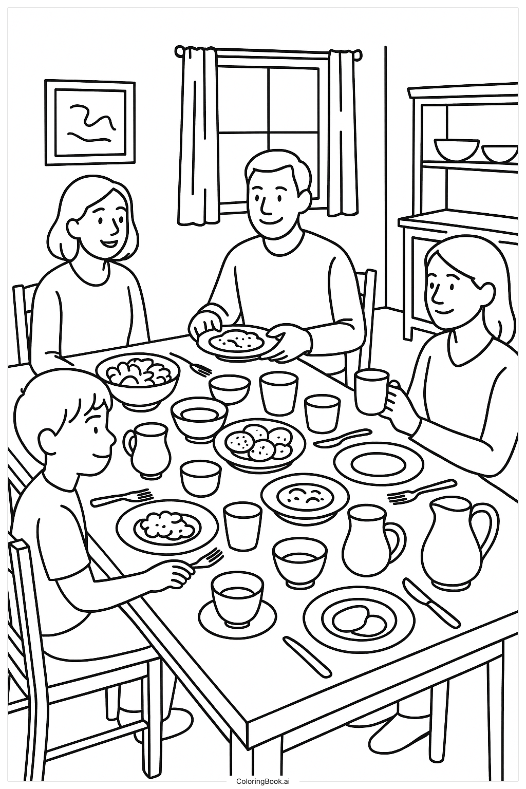  Página para colorir de Última Ceia com Louça Variada 