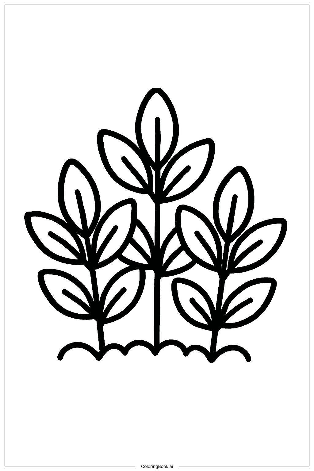 葉っぱの植物の群れの塗り絵ページ