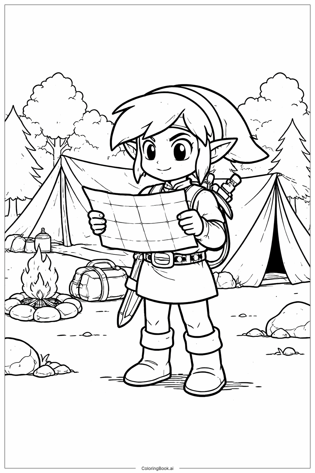  Legend Of Zelda Link Holding Map Coloring Page 