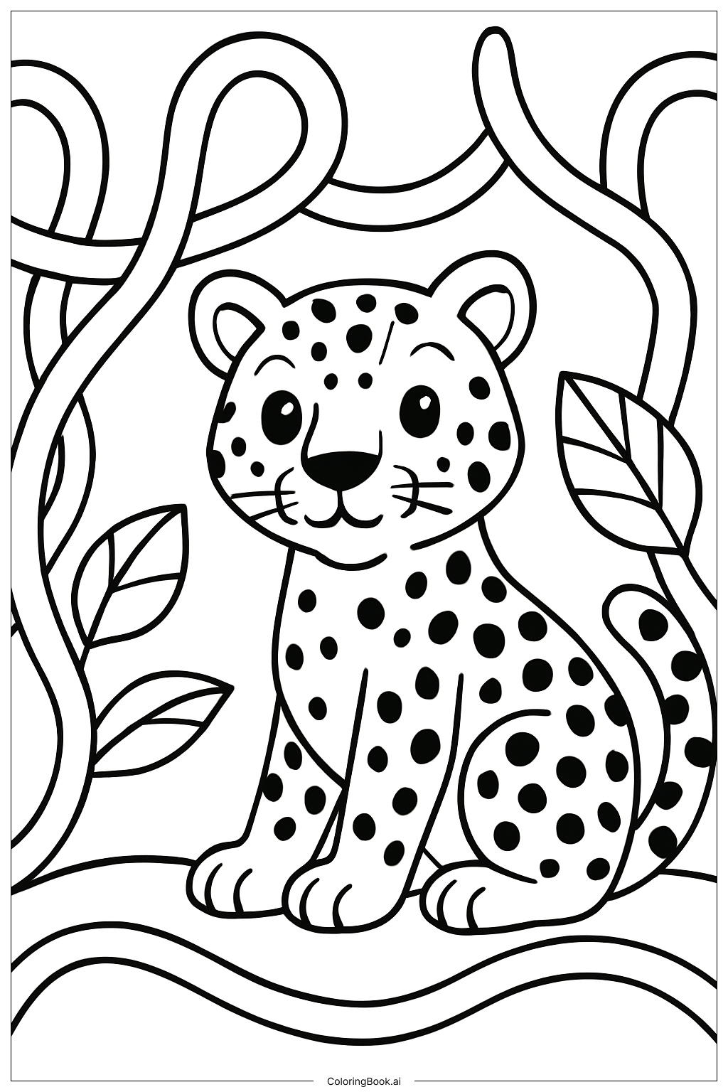  Página para colorir de Leopardo e Cipós da Selva 