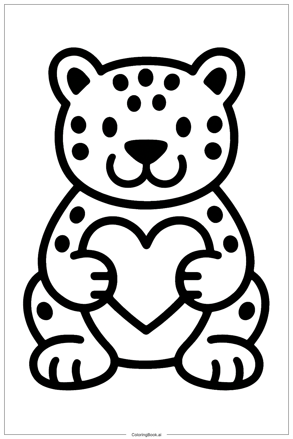 Página para colorir de Leopardo Segurando um Coração 