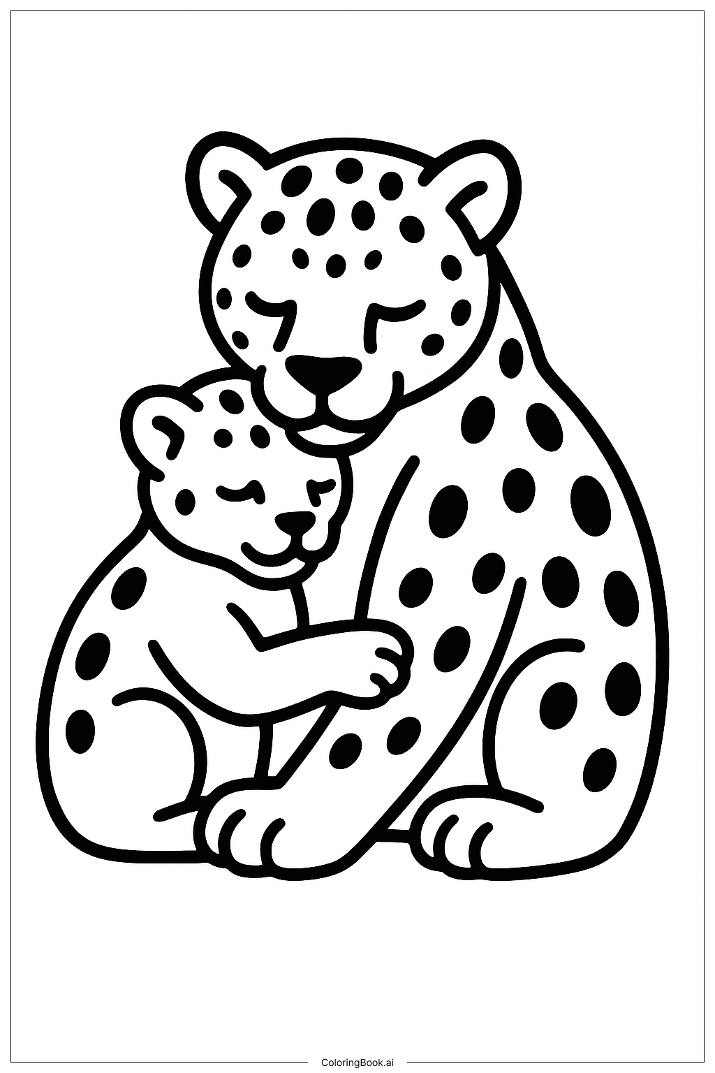  Página para colorir de Leopardo abraçando filhote 