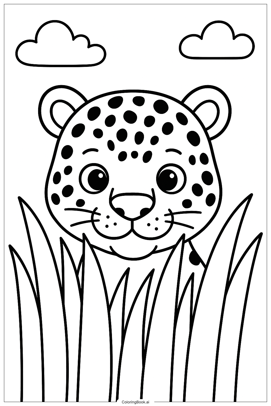  Página para colorir de Leopardo na Grama Alta 
