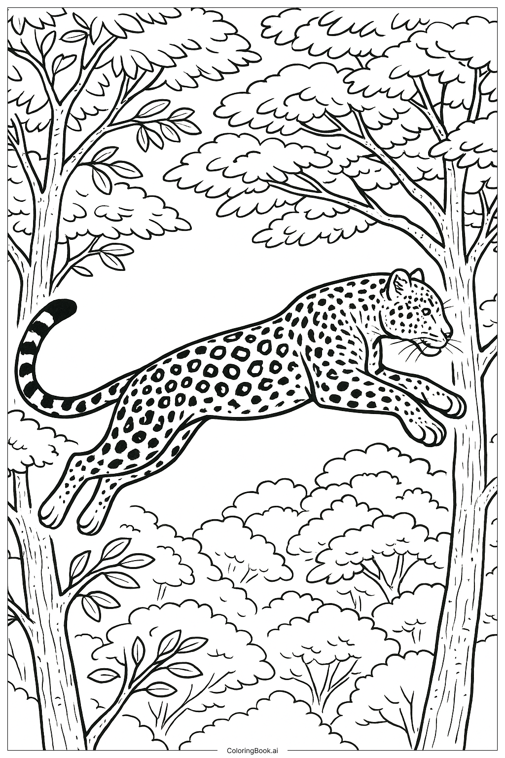  豹子跃树填色页 