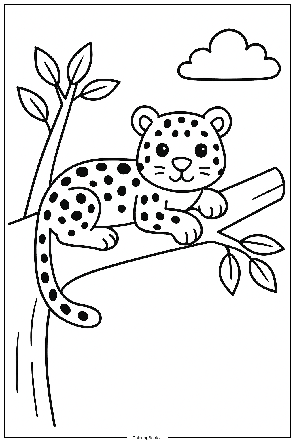  Página para colorir de Leopardo em Ramo de Árvore 