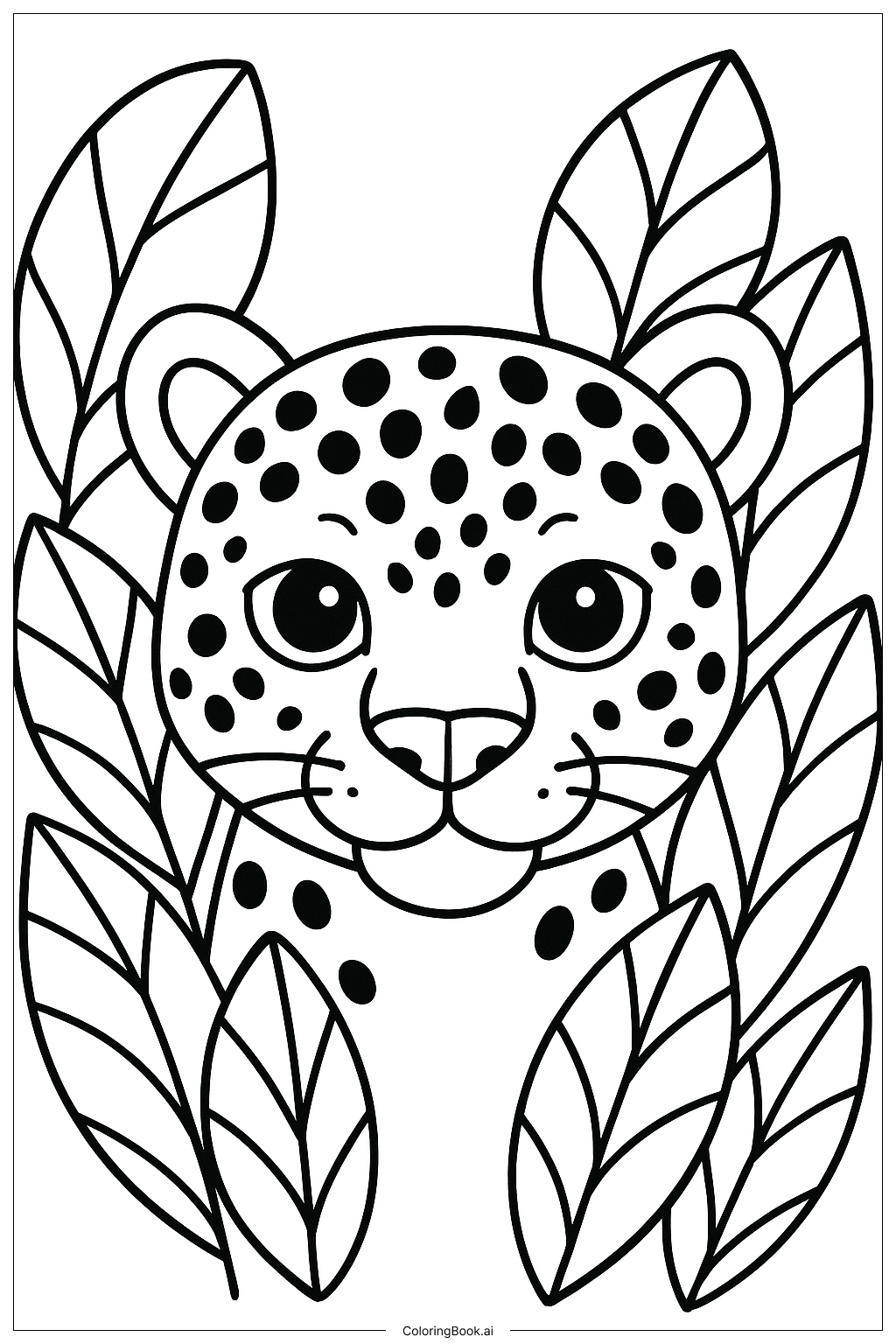  Página para colorir de Leopardo Espiando Entre Folhas 