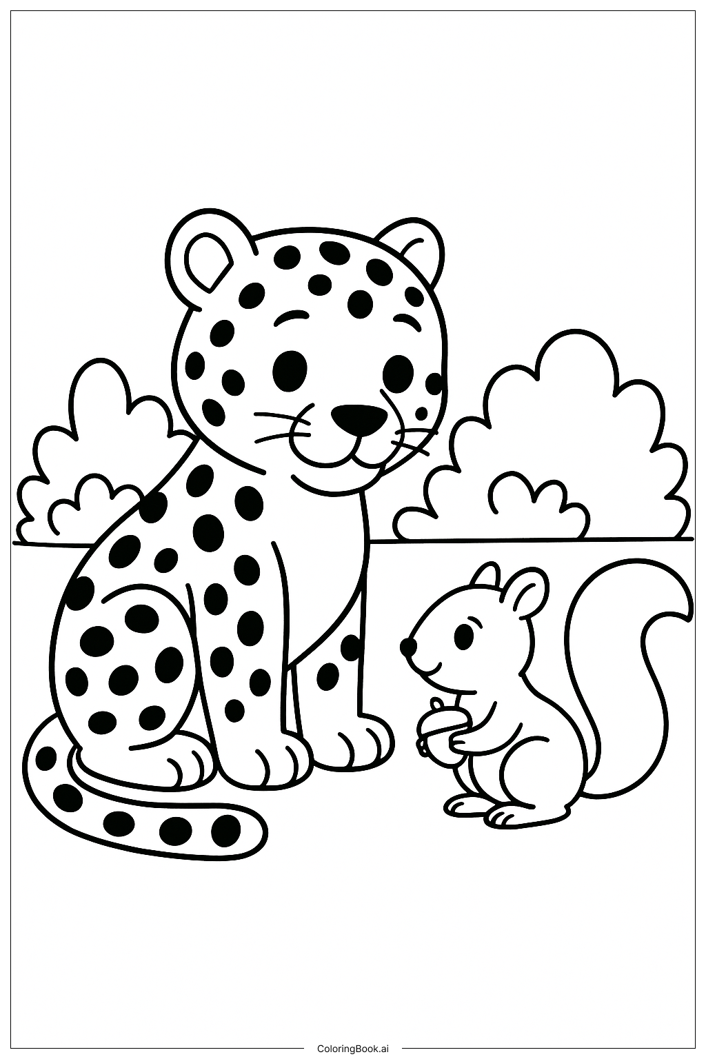  Página para colorir de Leopardo Brincando com Esquilo 