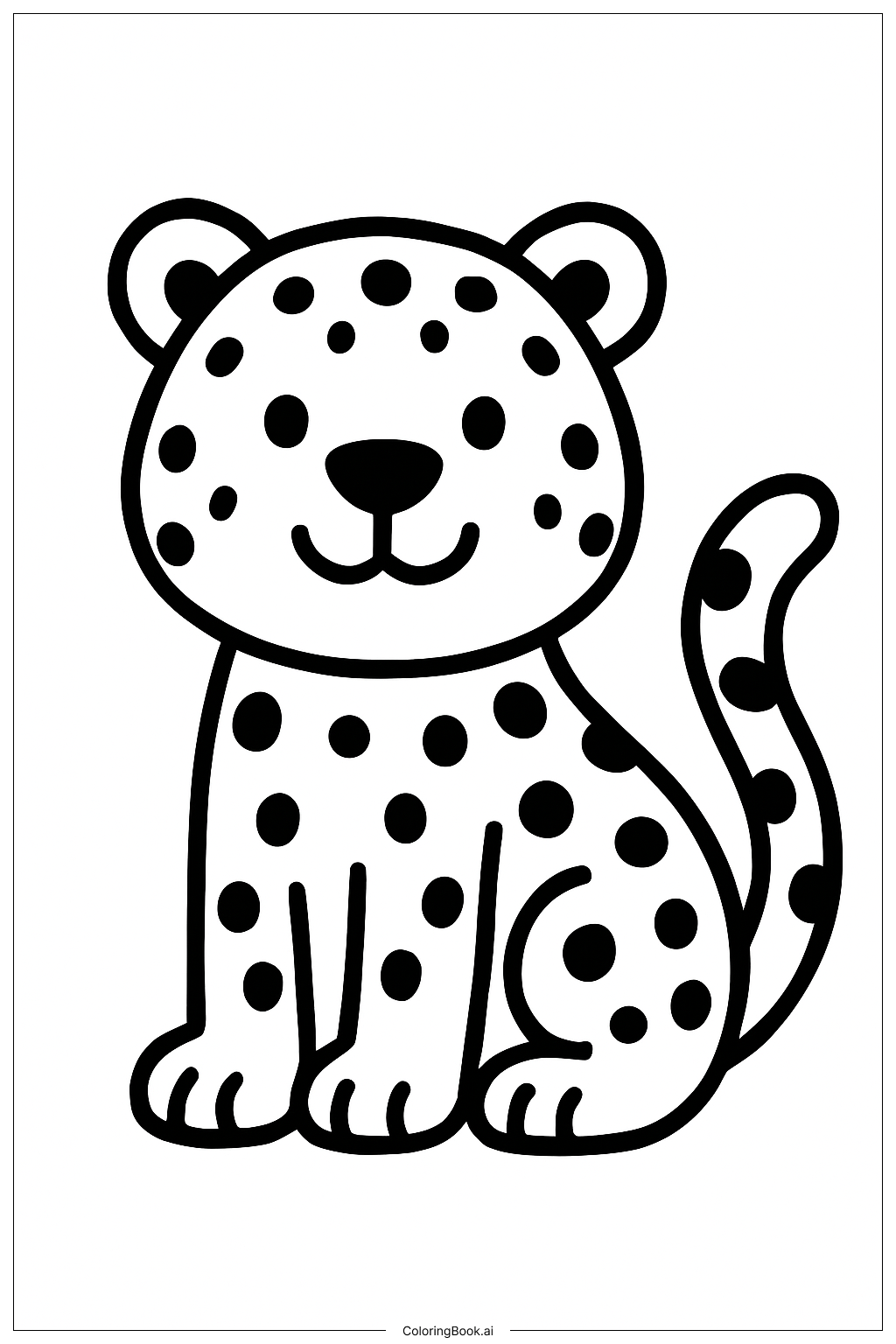  Página para colorir de Leopardo Sorridente Sentado 