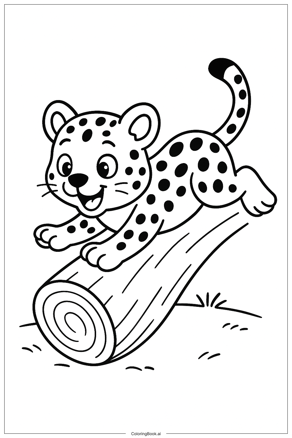  Página para colorir de Leopardo Escorregando no Tronco 