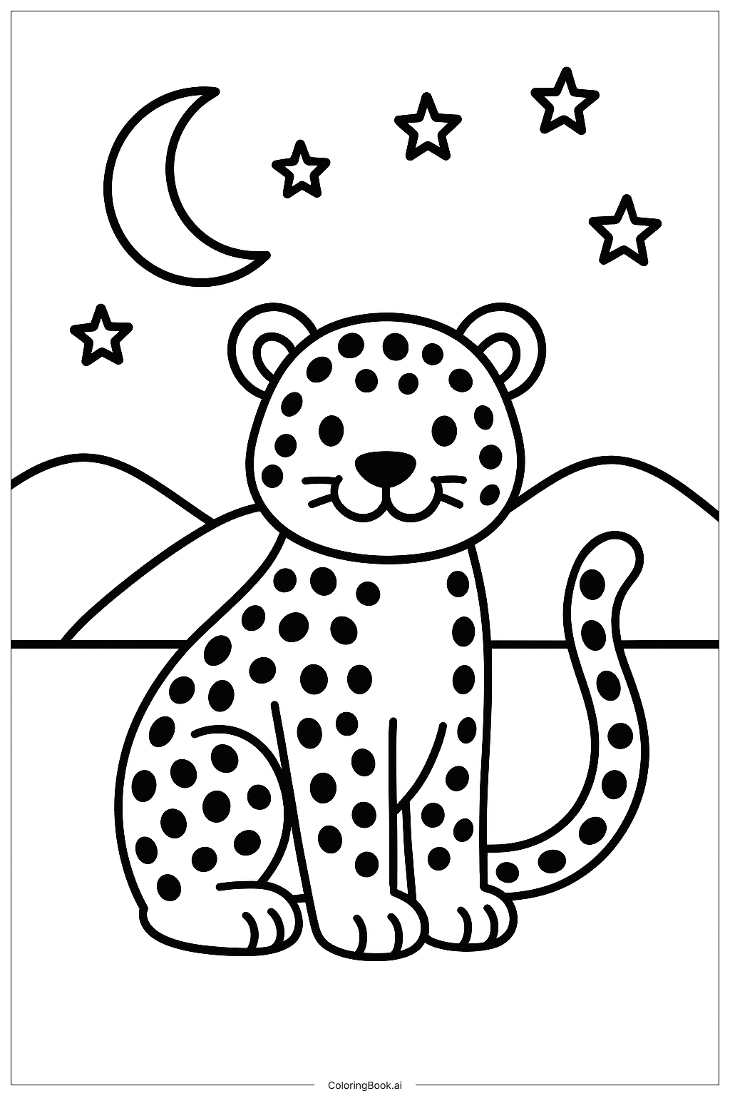  Página para colorir de Leopardo Sob a Luz do Luar 