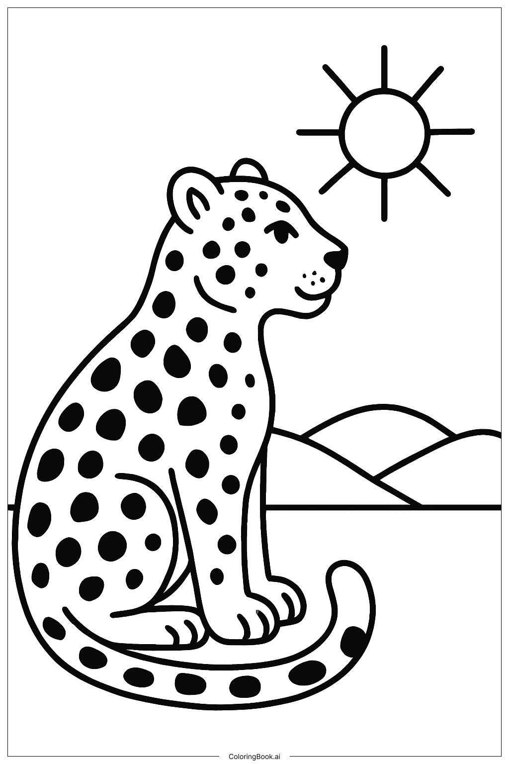  Página para colorir de Leopardo Observando o Pôr do Sol 