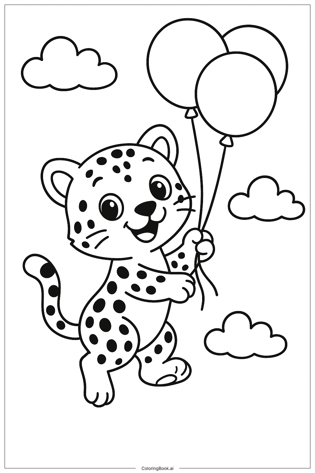  Página para colorir de Leopardo Com Balões 
