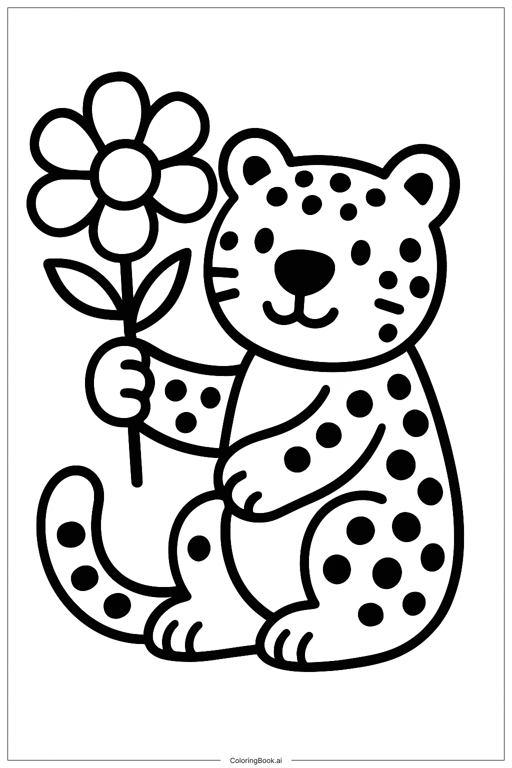  Página para colorir de Leopardo Com Flor 
