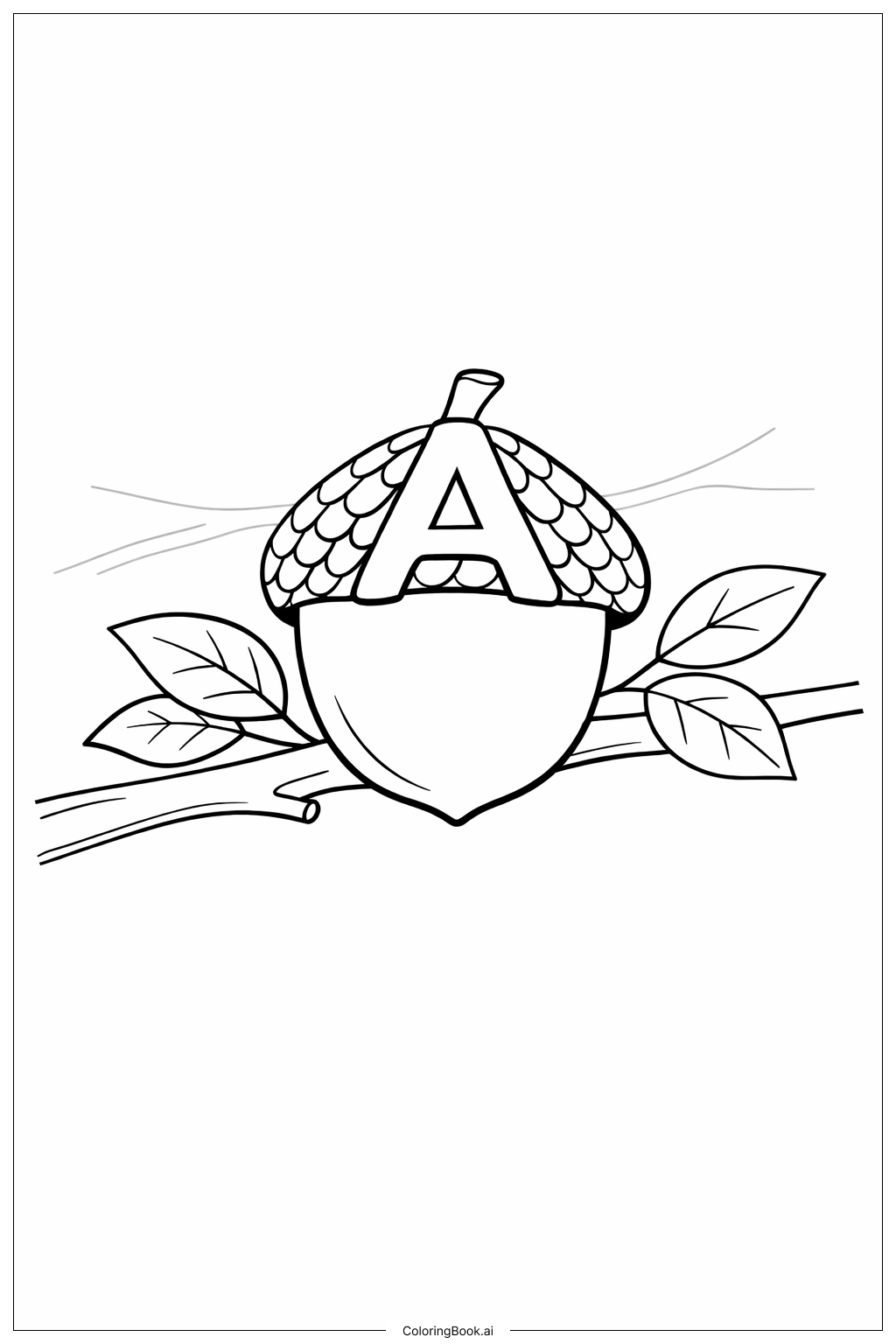  Letter A Acorn On Branch Coloring Page 