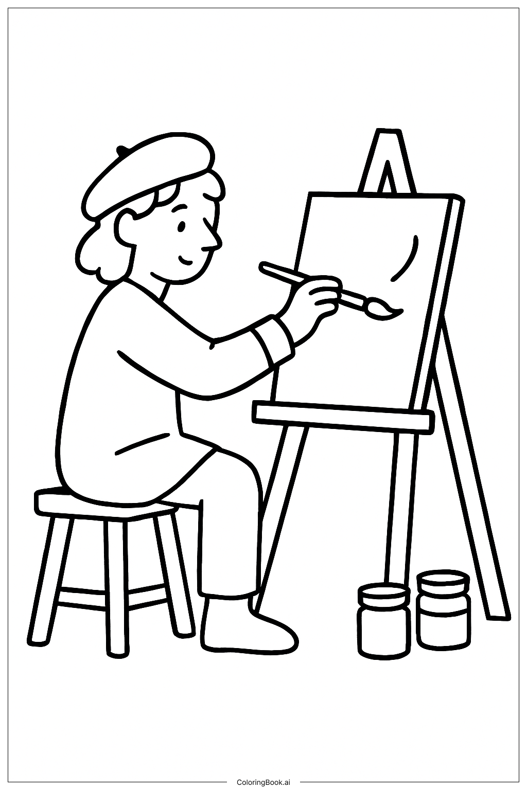  Page de coloriage Scène de Peinture avec l’Artiste Lettre A 