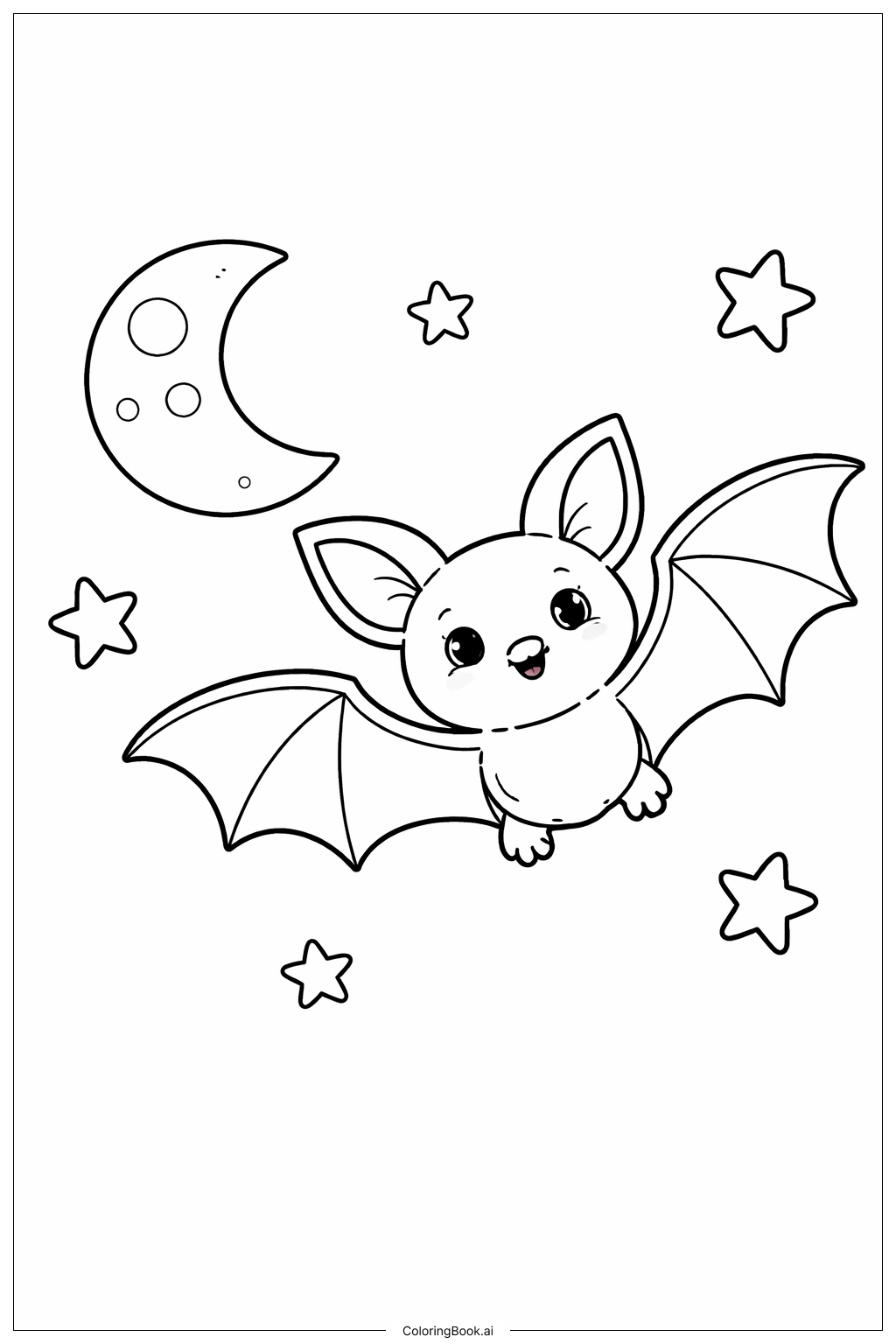  夕暮れに飛ぶコウモリのBの文字の塗り絵ページ 