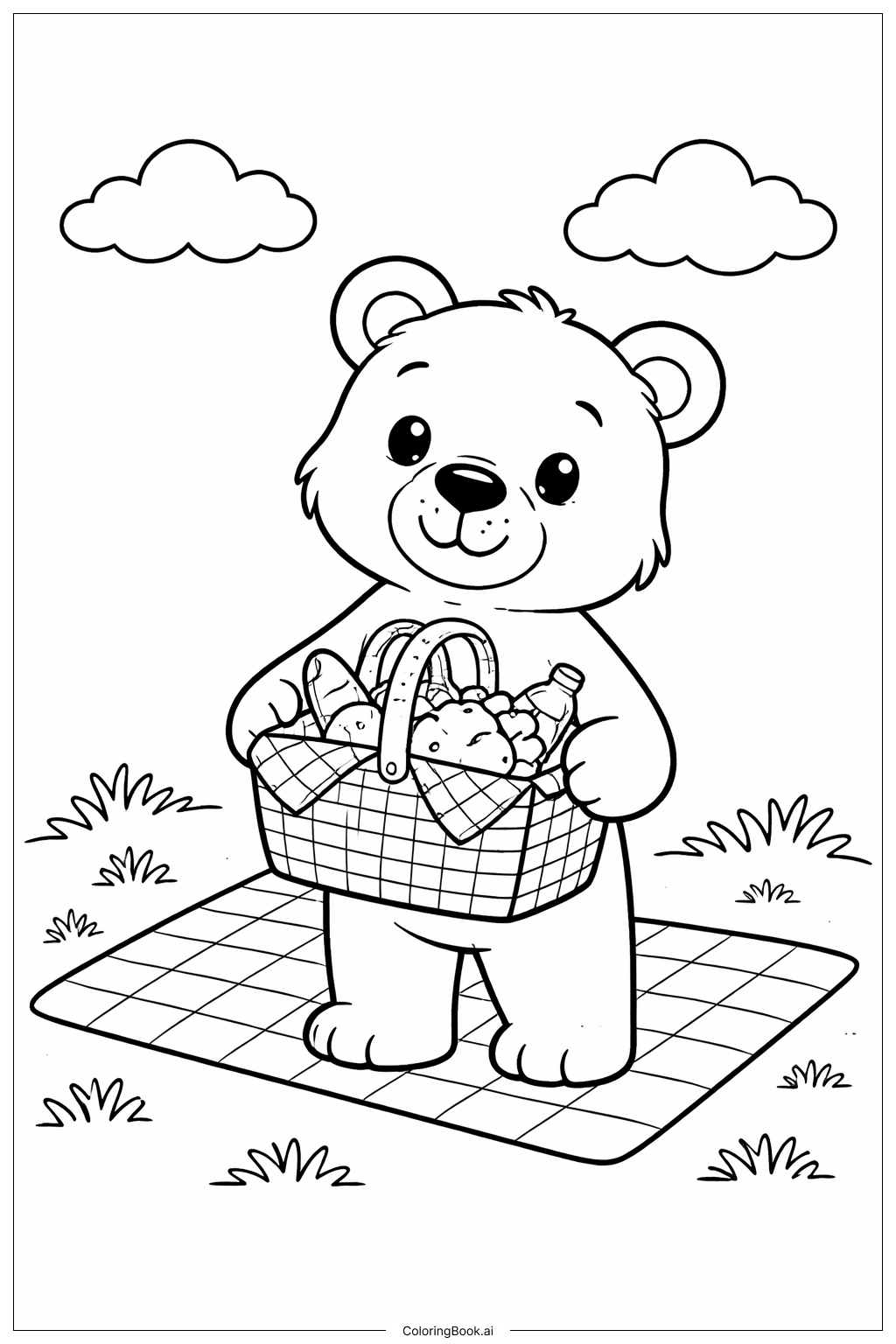 Trang tô màu Chú Gấu Picnic Chữ B