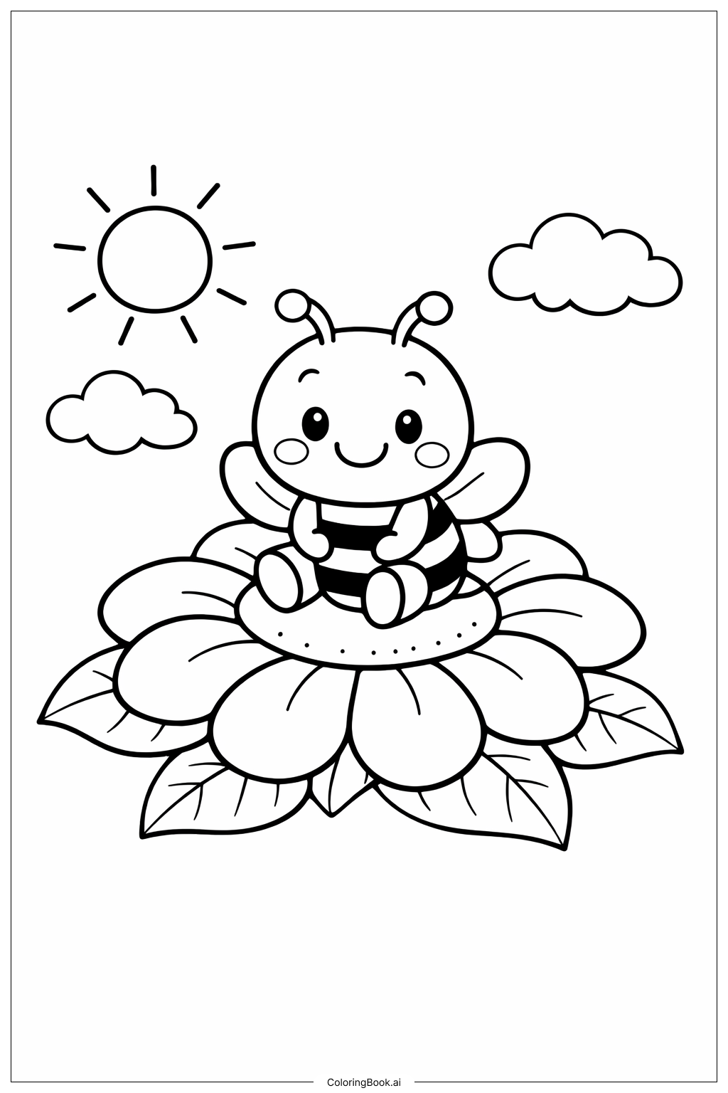 Trang tô màu Con Ong Chữ B Trên Bông Hoa