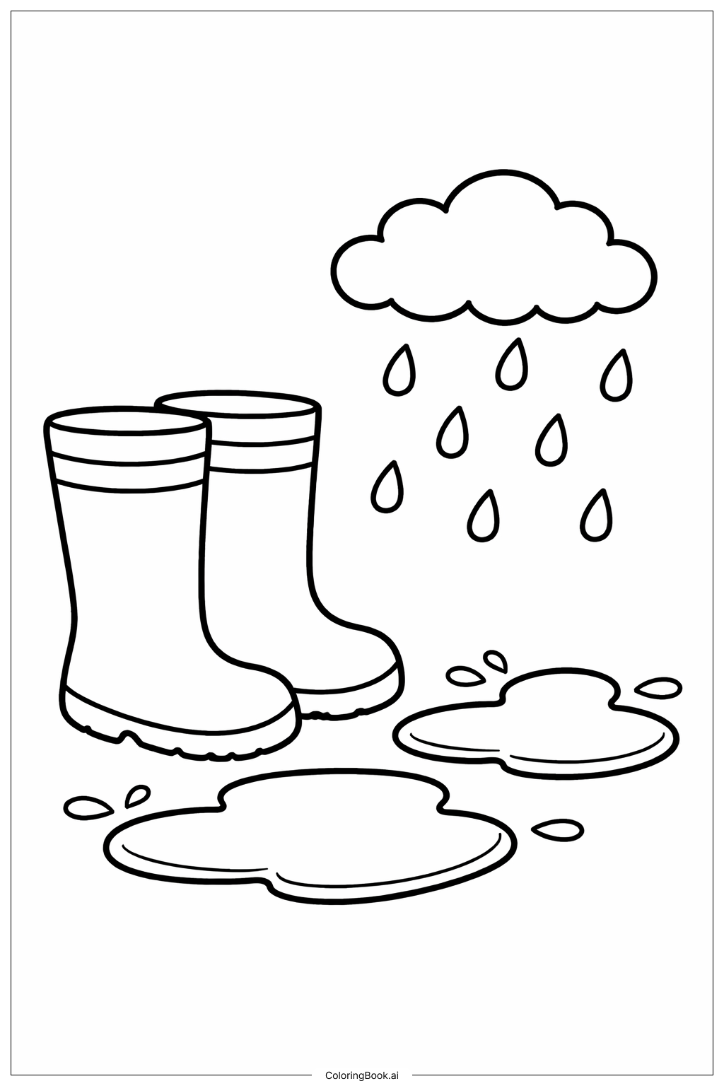  Página para colorir de Bota de Chuva com Letra B e Poças 