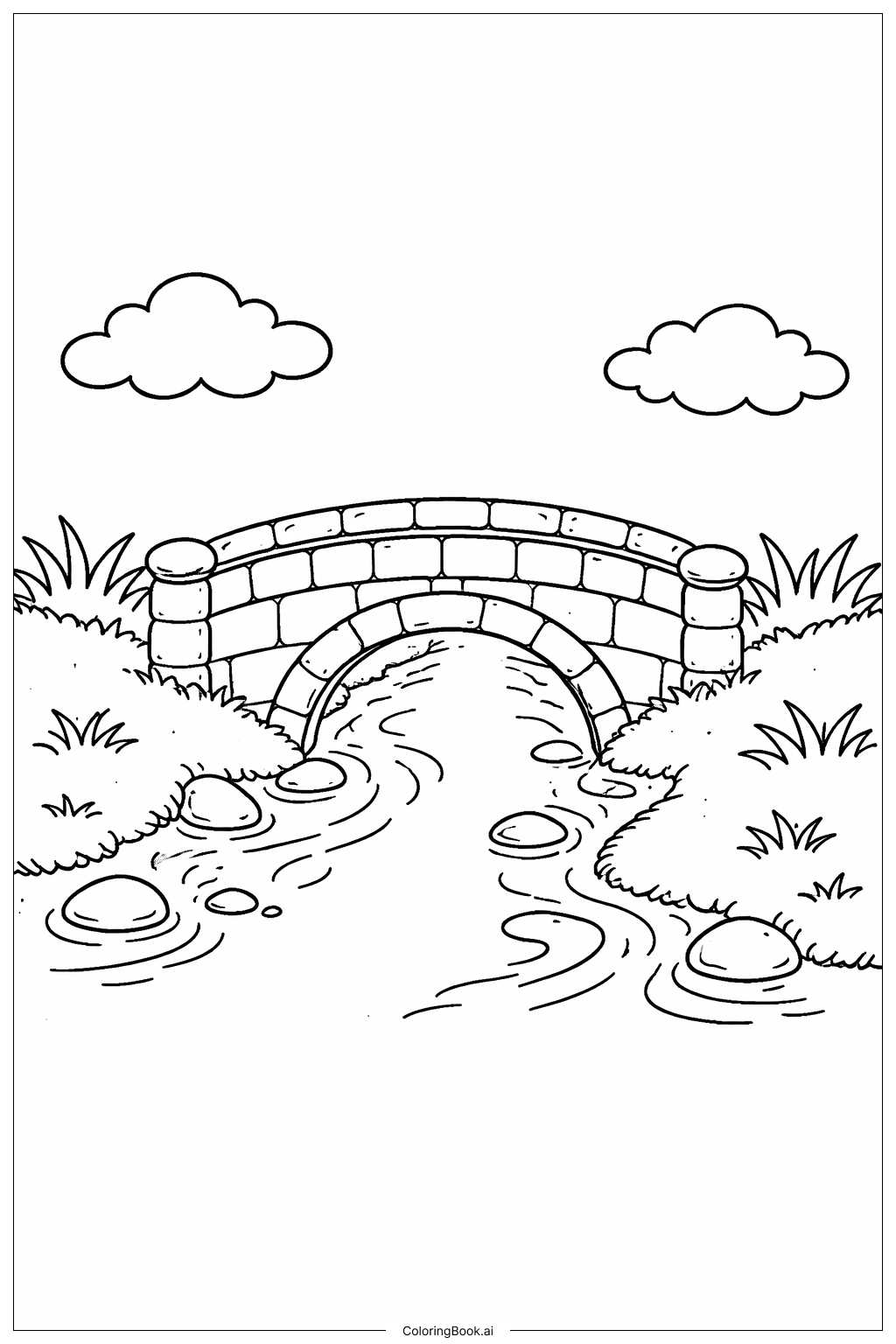 Trang tô màu Cây Cầu Đá Chữ B Qua Suối