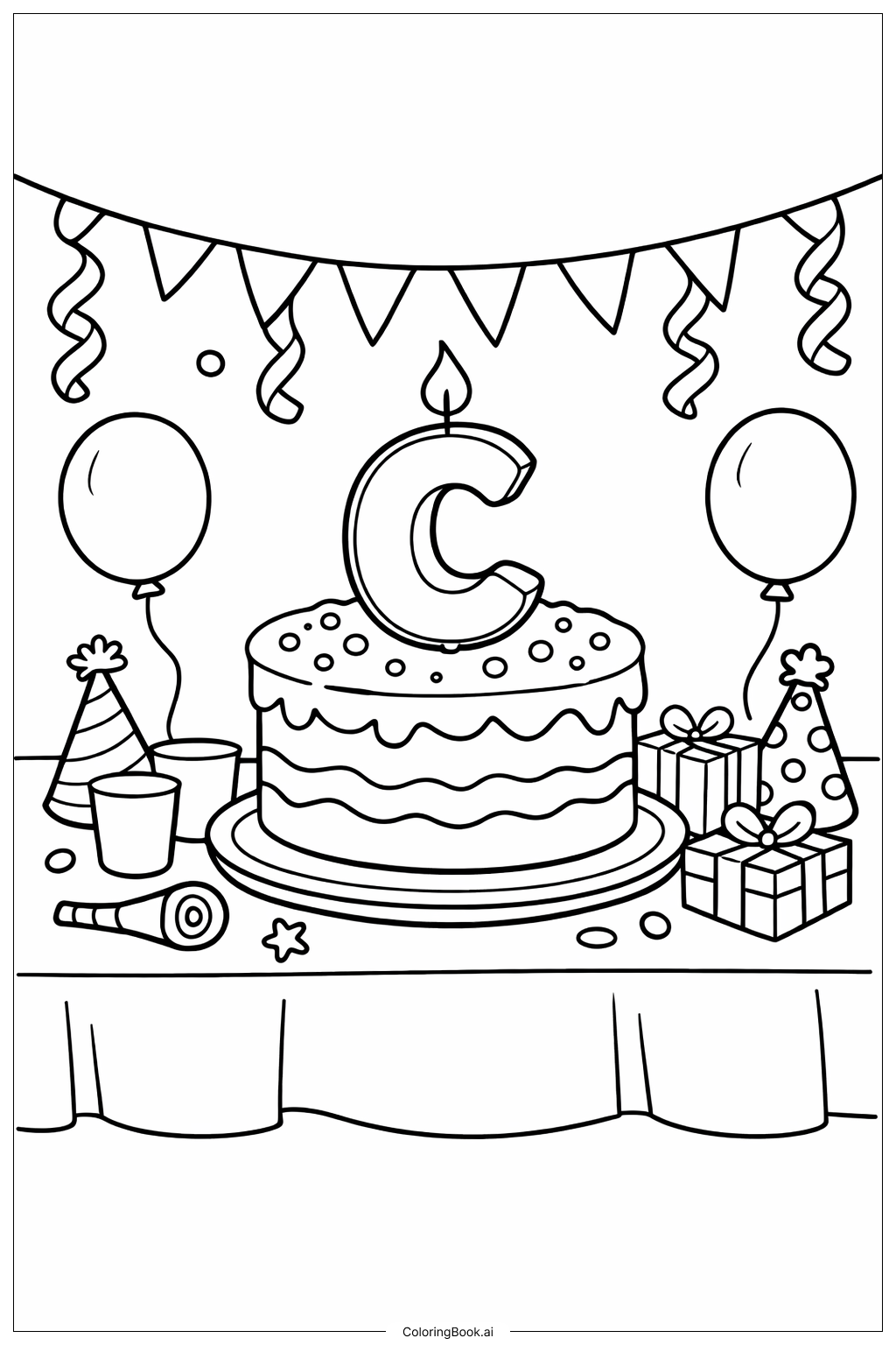  Letter C Cake Party Coloring Page 