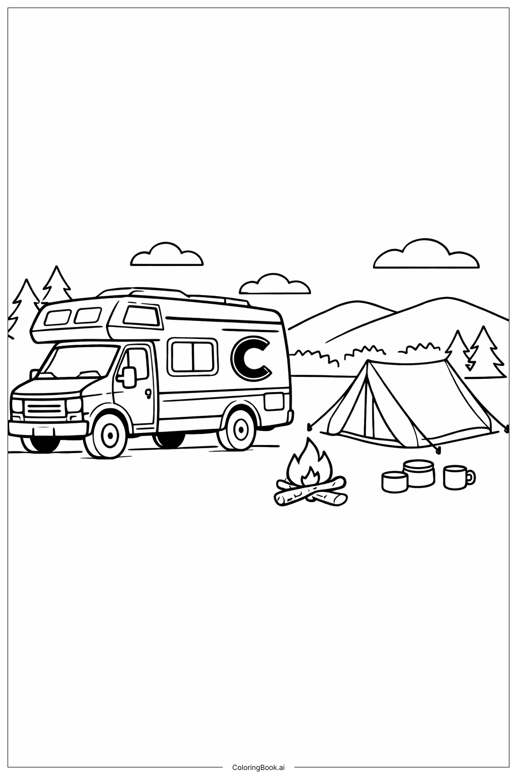 Letter C Camper Van Coloring Page 