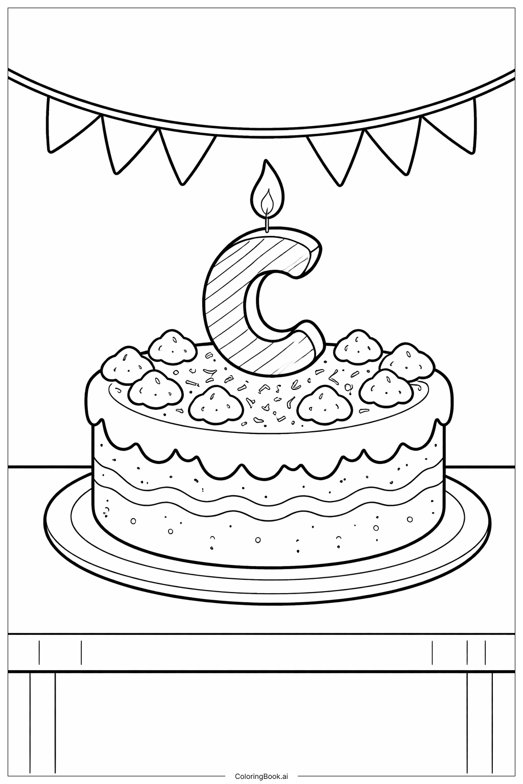  Letter C Candle on Cake Coloring Page 