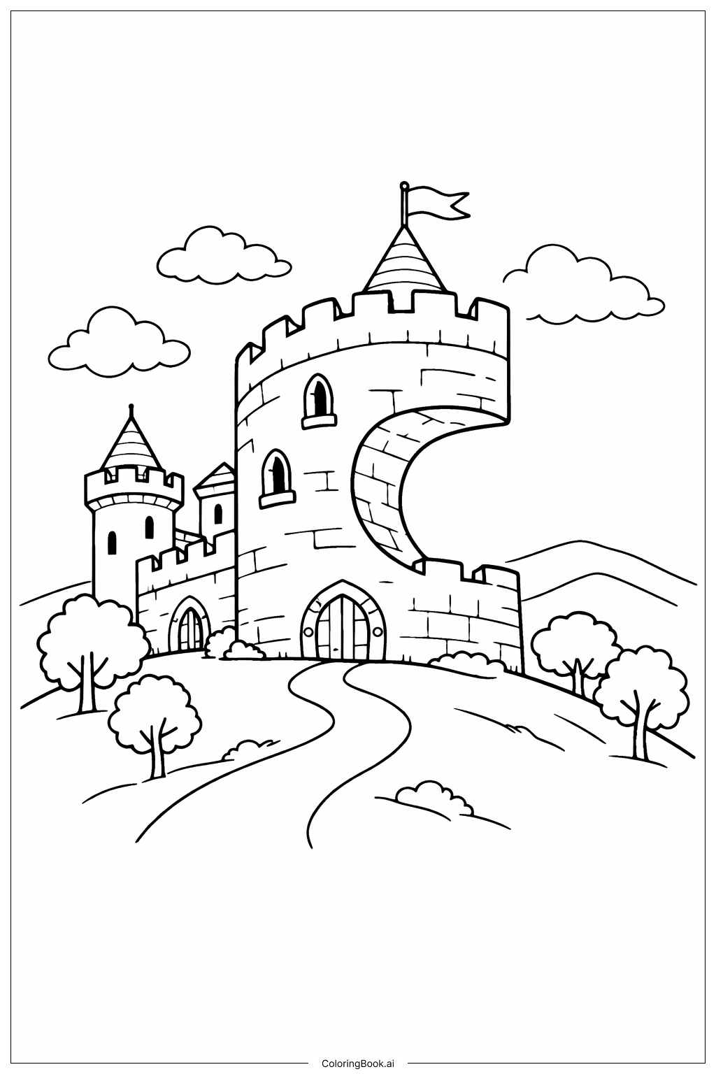  Letter C Castle on Hill Coloring Page 