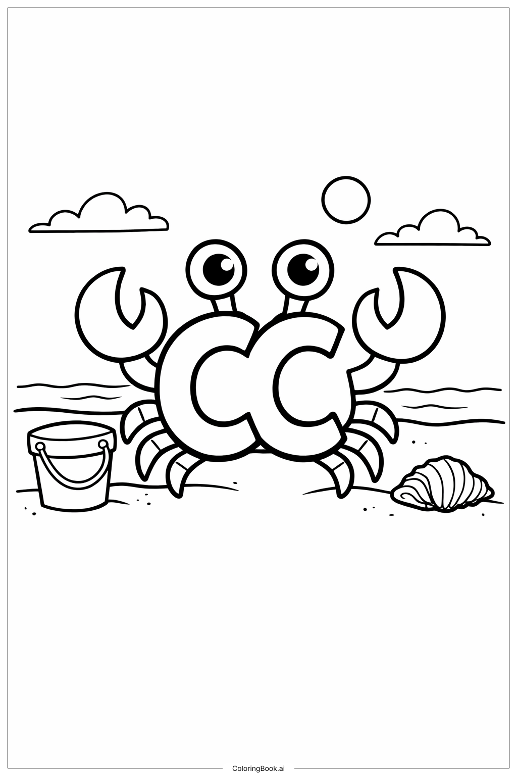  Letter C Crab on Beach Coloring Page 