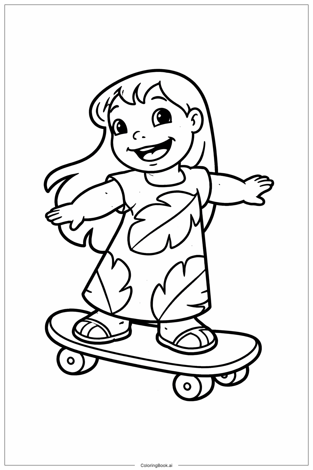  Página para colorir de Lilo de Skate 