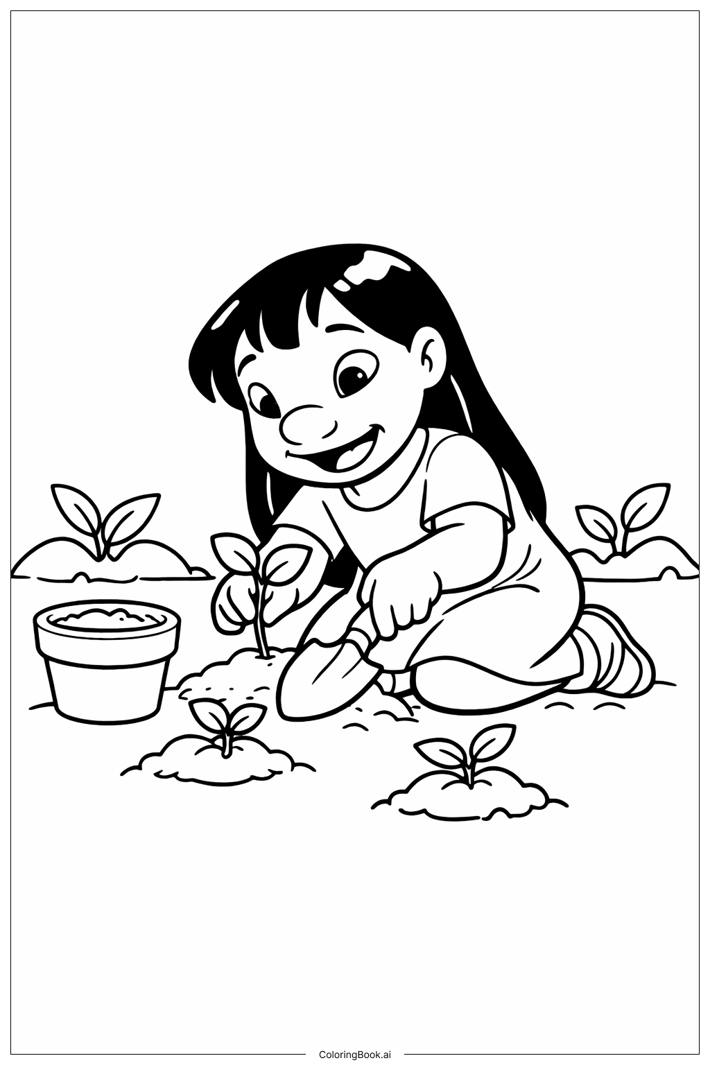 Trang tô màu Lilo Trồng Cây Non