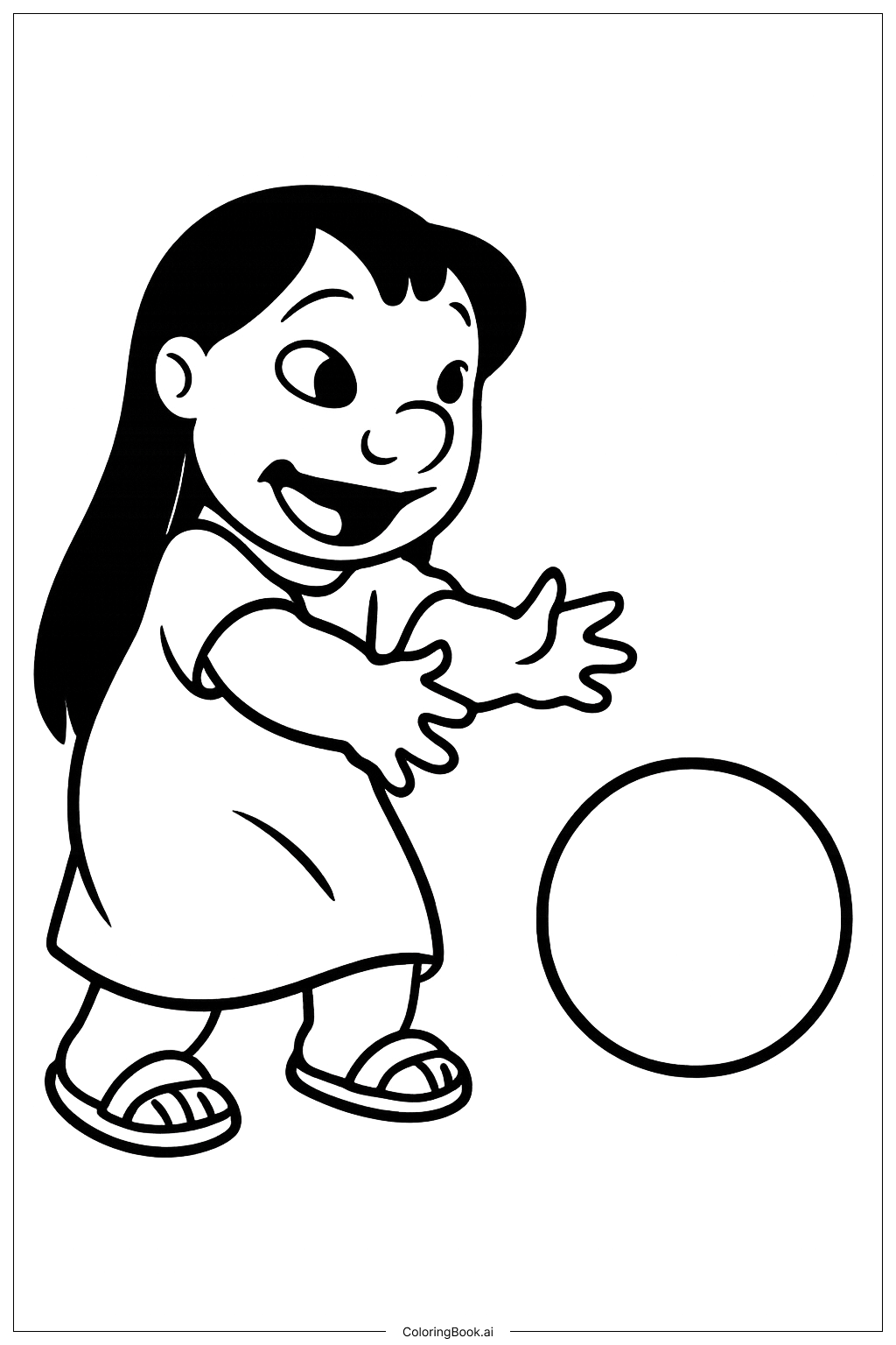  Página para colorir de Lilo Brincando com a Bola 