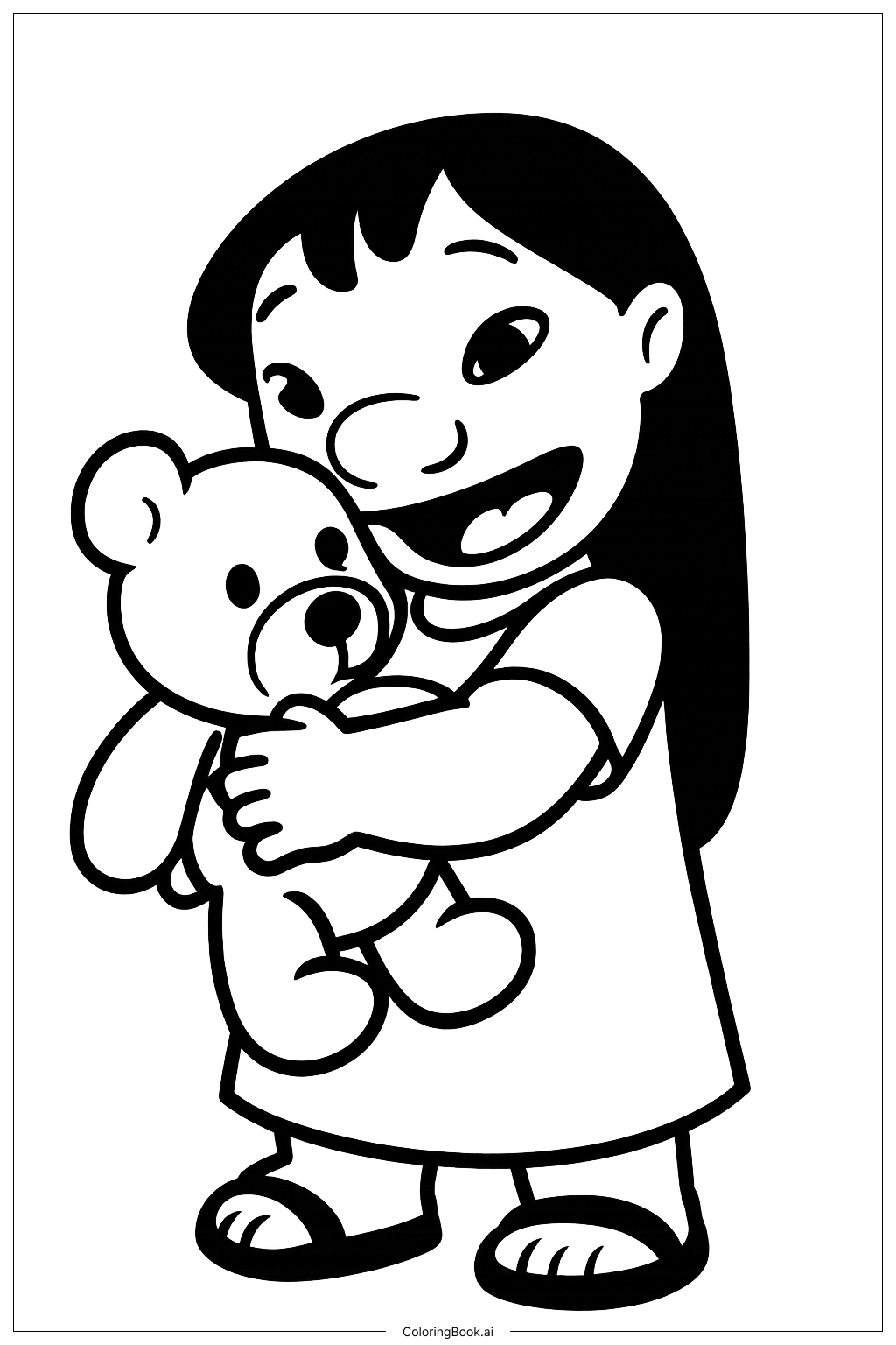  Página para colorir de Lilo com Urso de Pelúcia 