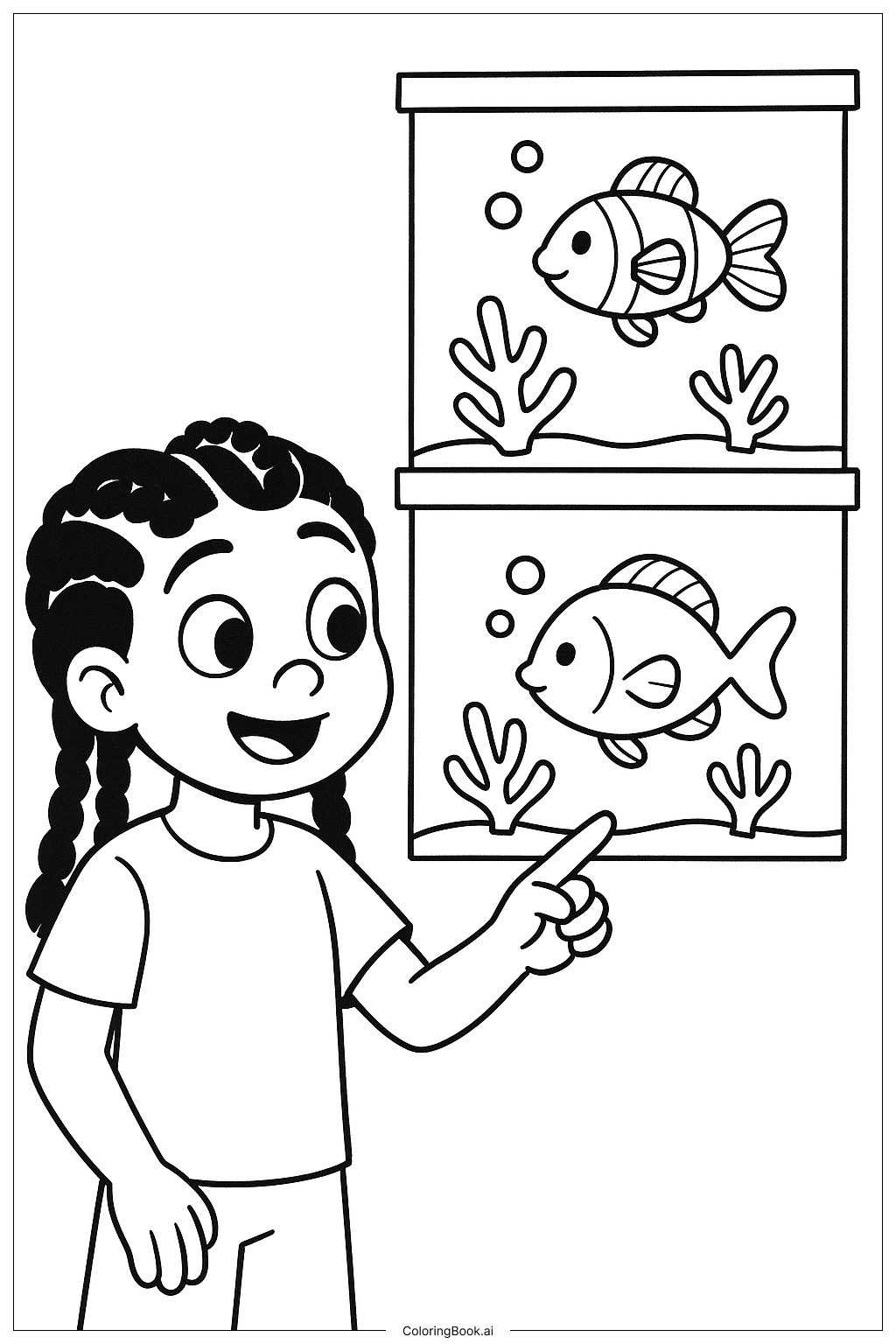  Página para colorir de Lily Ama Tranças No Aquário 