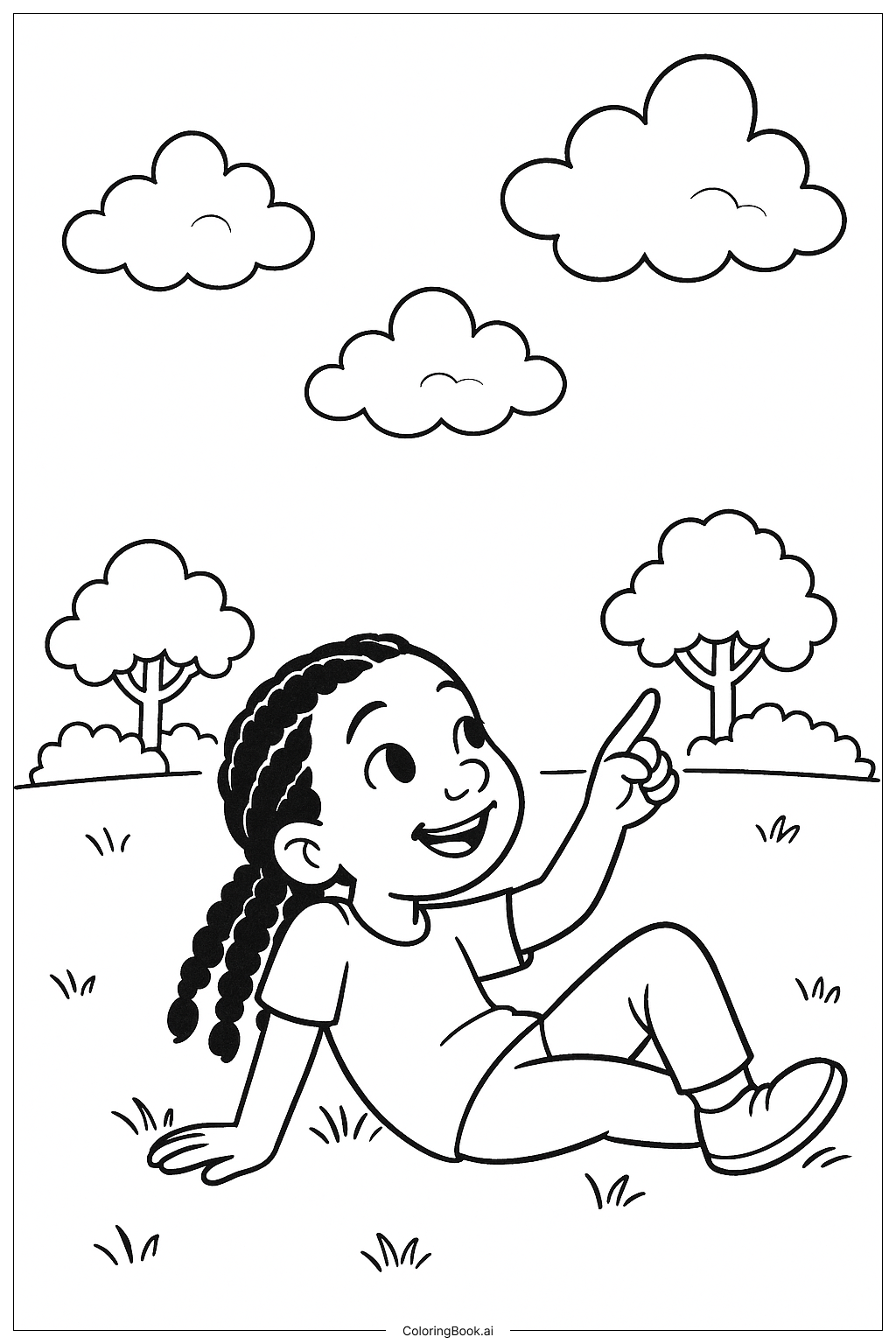  莉莉愛編髮仰望雲朵著色頁 