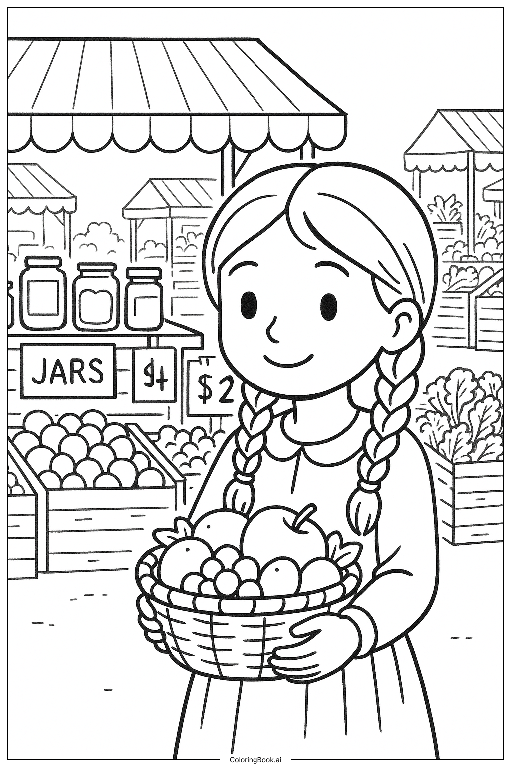  Lily Love 編髮農夫市集著色頁 