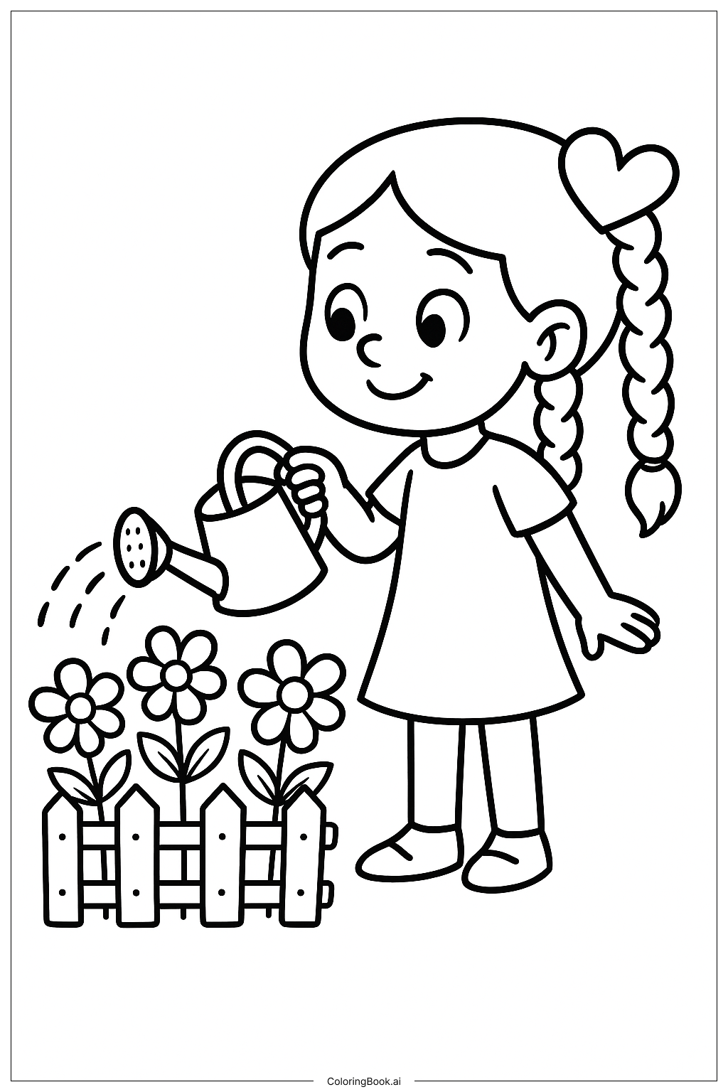  Página para colorir de Amor de Lírio Regando o Jardim com Tranças 